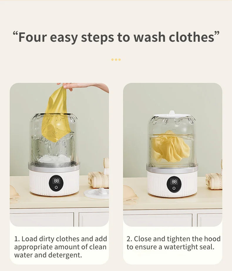 Wireless 1L Mini Washing Machine Portable Underwear Cleaner Socks Washing Machine Dehydratable Laundry Bucket