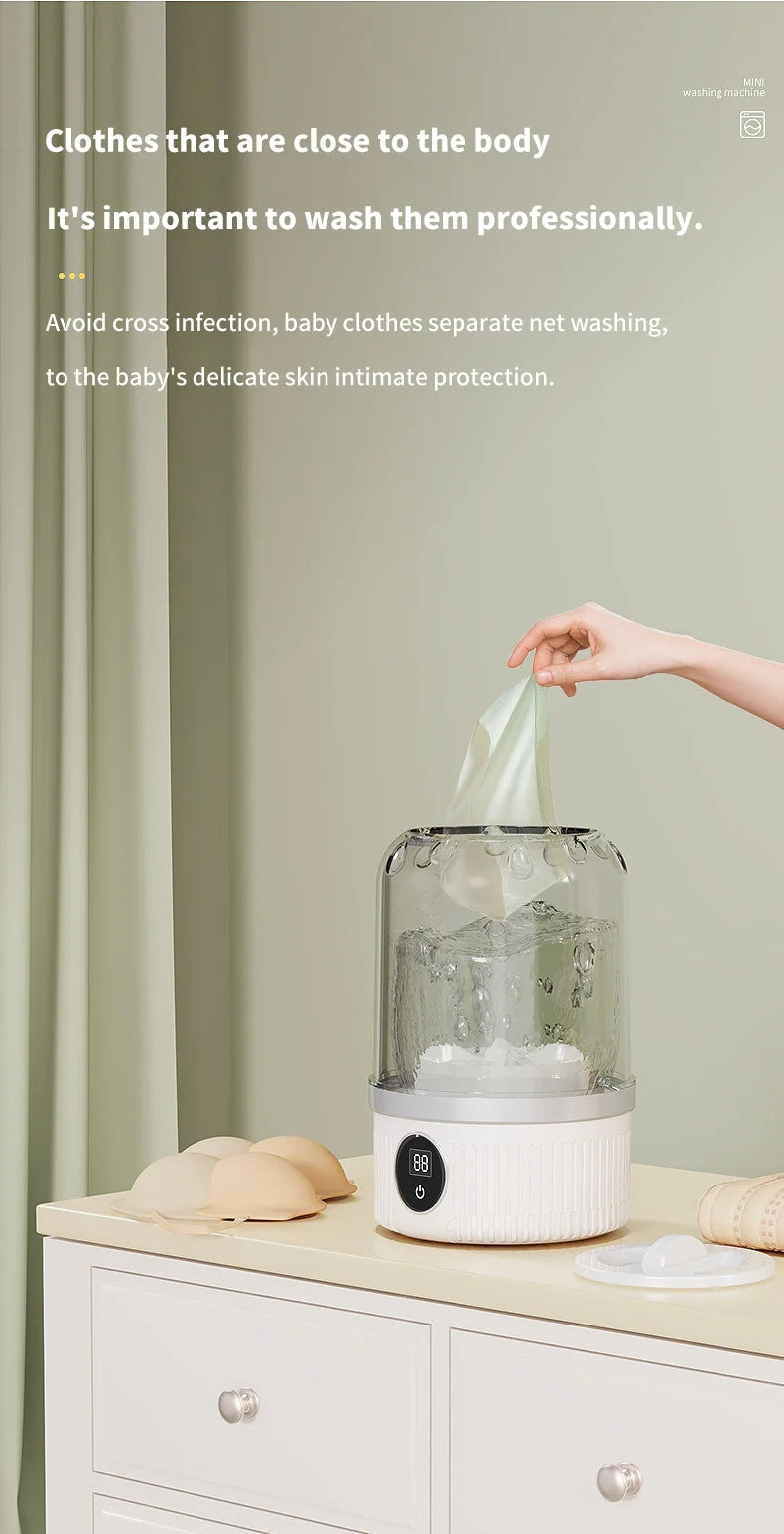 Wireless 1L Mini Washing Machine Portable Underwear Cleaner Socks Washing Machine Dehydratable Laundry Bucket