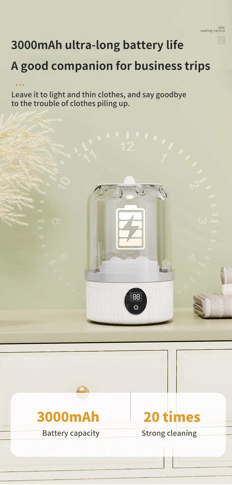 Wireless 1L Mini Washing Machine Portable Underwear Cleaner Socks Washing Machine Dehydratable Laundry Bucket