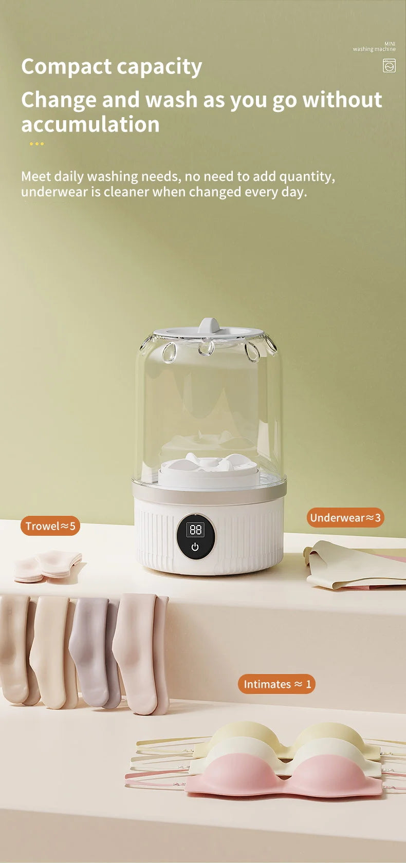 Wireless 1L Mini Washing Machine Portable Underwear Cleaner Socks Washing Machine Dehydratable Laundry Bucket