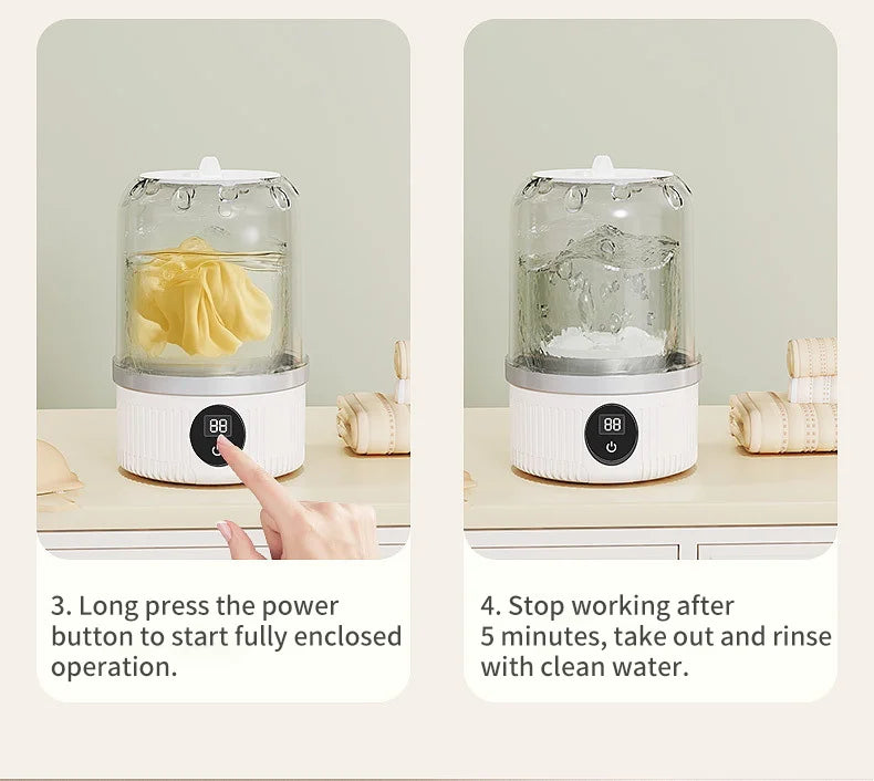 Wireless 1L Mini Washing Machine Portable Underwear Cleaner Socks Washing Machine Dehydratable Laundry Bucket